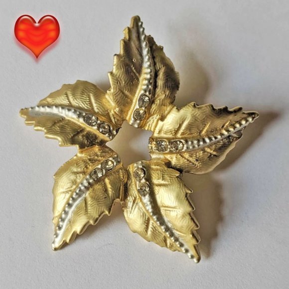 Vintage Jewelry - 3 For 20 Gold Tone Poinsettia Rhinestone Holiday Brooch Pin